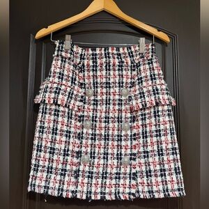 Balmain Navy, Red & White Tweed Mini Skirt